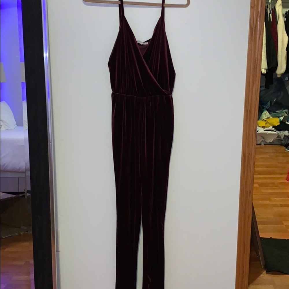 maroon velvet jumpsuit